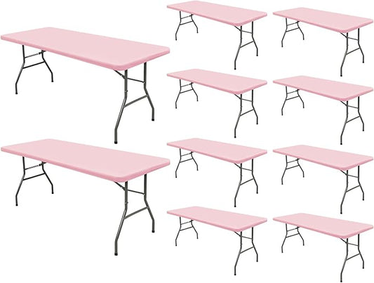 6 Foot Picnic Table Cover Fitted Elastic Tablecloth for Rectangle Table 10 Pack Waterproof Stretch Washable Folding Indoor Outdoor Spandex Tablecloth for Parties Banquet Camping (Pink,30" x 72")
