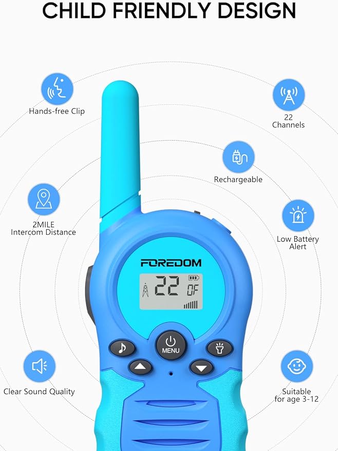 FOREDOM Rechargeable Walkie Talkies for Kids Walkie Talkies Long Range for Boy & Girl Age 3 to 12 Year Old Birthday Toys - 3 Pack