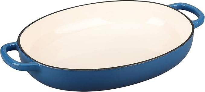 Enameled Oval Cast Iron Dutch Oven Pot with Lid, Bread Dutch Oven for Sourdough Bread Baking, 6QT, Lake Blue