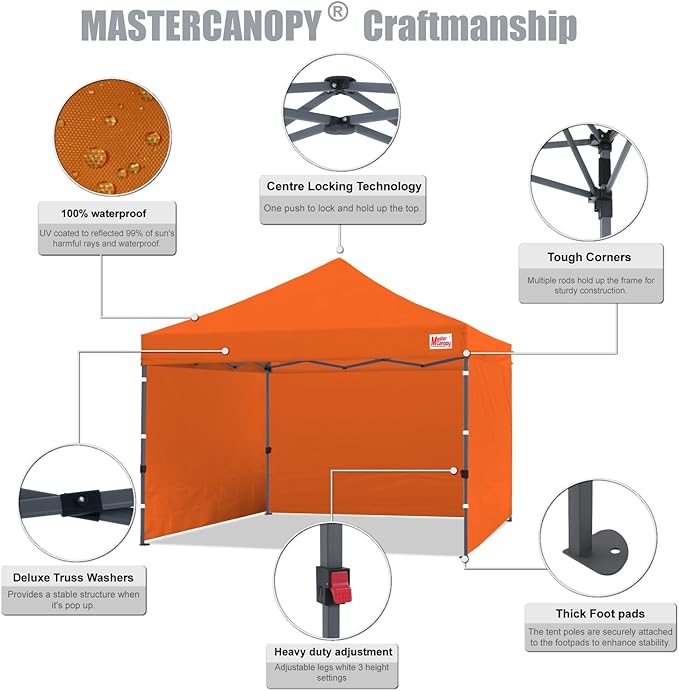 MASTERCANOPY Heavy Duty Pop-up Canopy Tent with Sidewalls (10x10,Orange)