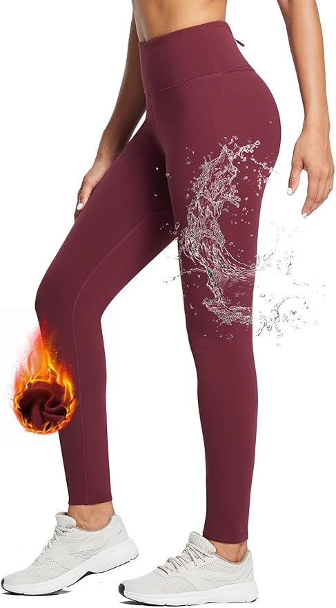 baleaf Women's Fleece Lined Leggings Water Resistant Thermal Winter Warm Tights High Waisted with Pockets Running Gear