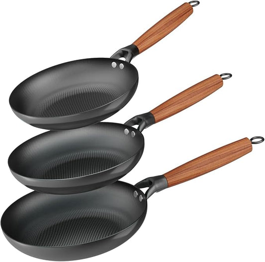 YUTANN Non Stick Frying Pans Set - 8, 10 & 12 Inch Cast Iron Skillets, Pre-Seasoned Diamond Texture Bottom for Oil-Saving Cooking, PFAS/PFOA Free, Detachable Handles, Induction & Oven Safe