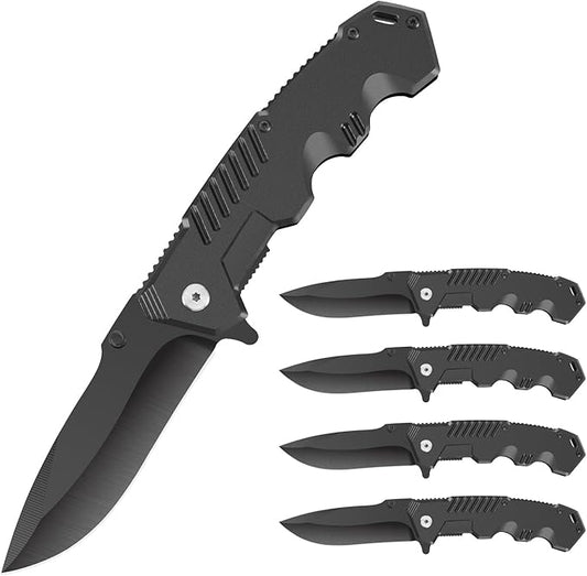 Tactical Folding Knife, 4-Pack, 4.3 Inch, EDC Outdoor Camping, Security Lock, Pocket Clip (4)