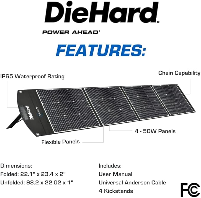 DieHard Portable Power Station 1000-Watt (2000-Watt Peak) - Quiet, Lightweight Solution for Home Backup, Weather Emergencies, Outdoor Recreation, Jobsite (200-Watt Solar Panel)