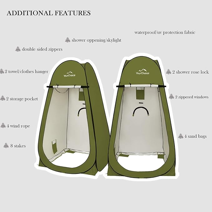Your Choice XL Pop Up Privacy Shower Tent - Portable Changing Tent for Camping, Beach & Poolside - 82.6" Tall Double Storage Pockets & Carry Bag