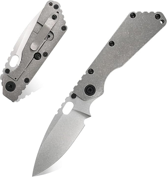 Eafengrow EF225 Pocket Knife Hunting Knives D2 Blade Titanium Handle with Clip EDC Tools Working Camping Knife(gray)