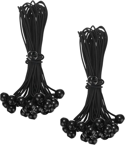 50-Pack Ball Bungee Cords, 12 Inch High Elastic Canopy Tarp Tie Down Bungee Balls for Camping/Tent/Cargo Holding Wire Hoses/Patio Umbrellas/Shelter [Black]