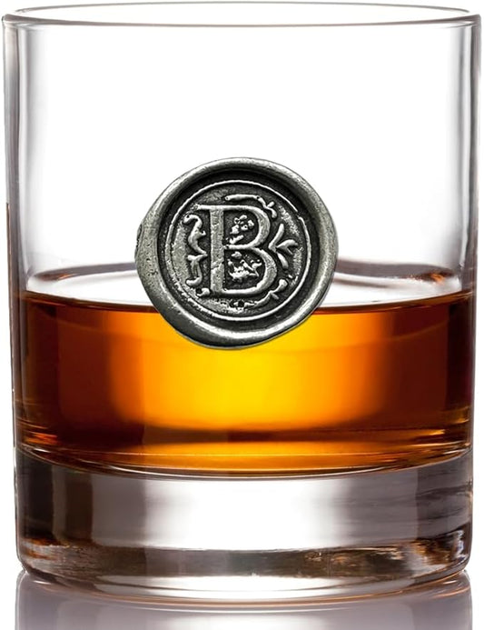 English Pewter Company 11oz Old Fashioned Whiskey Rocks Glass With Monogram Initial - Unique Gifts For Men - Personalized Gifts With Your Choice of Initial (B) MON102