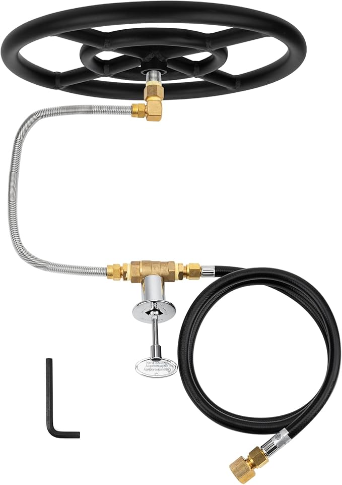 Stanbroil Natural Gas Fire Pit Burner Ring Installation Kit, Black Steel, 12-inch