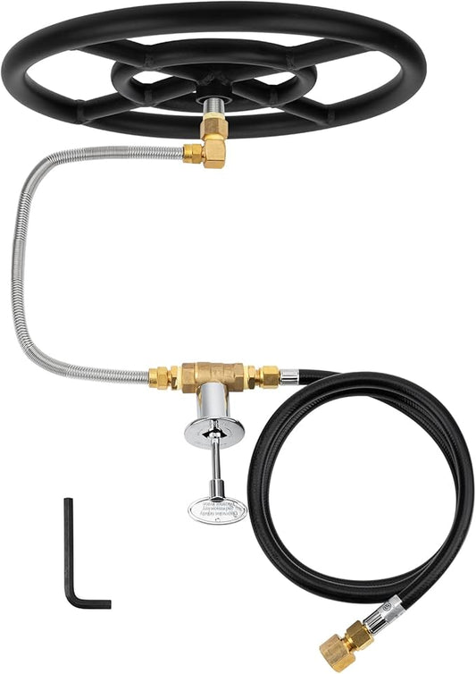 Stanbroil Natural Gas Fire Pit Burner Ring Installation Kit, Black Steel, 12-inch