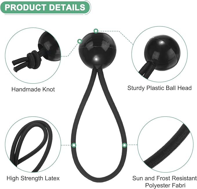 50-Pack Ball Bungee Cords, 4 Inch High Elastic Canopy Tarp Tie Down Bungee Balls for Camping/Tent/Cargo Holding Wire Hoses/Patio Umbrellas/Shelter [Black]