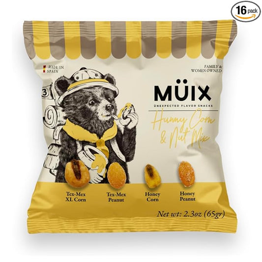 Müix Snacks, Special Flavor Trail Mix, Honey Mix, Mix Snacks (XL Corn, TexMex Peanut, Honey Corn and Peanut) - 2.3 Ounce Bags (Pack of 16 Bags)
