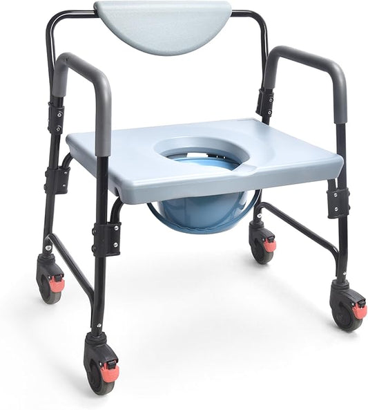 Sangohe Bedside Commode, Portable Toilet for Elderly, Rolling Commode with Wheels, Rear Locking Wheels, Bariatric Bedside Commode, 7-qt Commode Bucket Included, Extra Wide Seat, 601A
