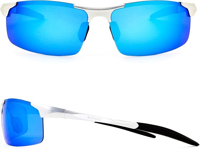RONSOU Mens Sunglasses Polarized Sport UV Protection Ultralight Al Mg Sunglasses for Men Fishing Driving Golf