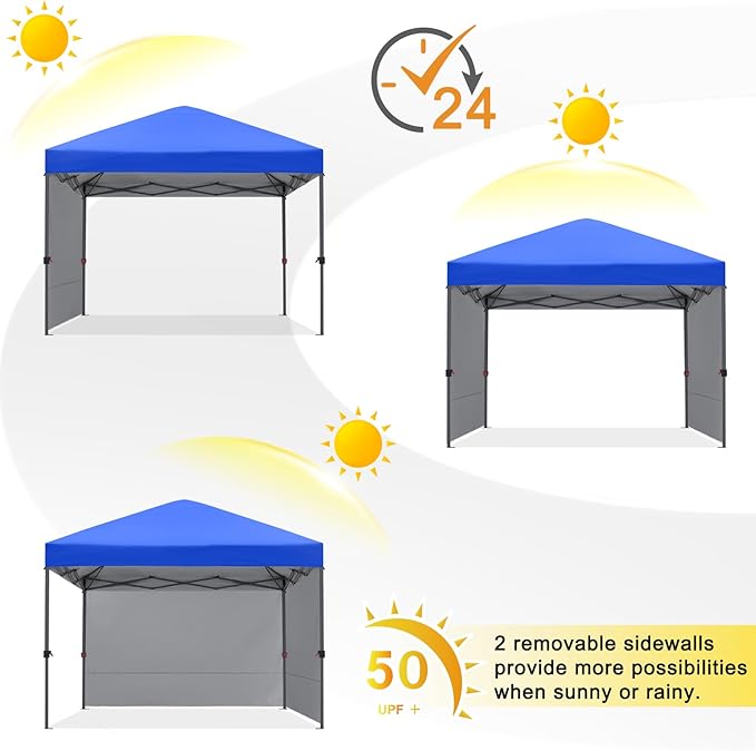 COOSHADE Pop Up Canopy Tent 10x10 with 2 Sidewalls, Outdoor Shade Instant Canopy Tents(Royal Blue)