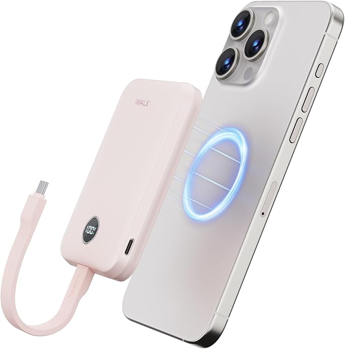 iWALK Magnetic Power Bank 10000mAh, 30W Wireless Portable Charger with Fast Charging USB-C Cable,Qi2 Certified 15W Battery Pack with LED Display for iPhone 16/16 Pro/15/14/13/12 Series, Samsung Galaxy