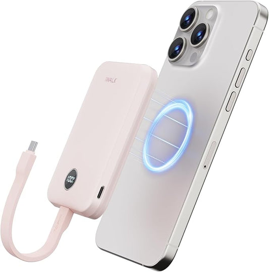 iWALK Magnetic Power Bank 10000mAh, 30W Wireless Portable Charger with Fast Charging USB-C Cable,Qi2 Certified 15W Battery Pack with LED Display for iPhone 16/16 Pro/15/14/13/12 Series, Samsung Galaxy