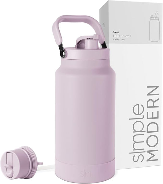 Simple Modern Trek Pivot | Half Gallon Water Bottle Jug with Handle & Boot | Interchangeable Straw & Chug Lids | Large Insulated Stainless Steel | Sports Camping Outdoors | 64oz, Lavender Mist