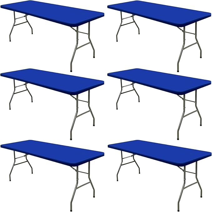 6 Pack Picnic Table Cover Elastic Fitted Tablecloths for 6 Foot Rectangle Tables Waterproof Stretch Washable Patio Folding Outdoor Spandex Tablecloth for Camping Banquet Parties (Royal Blue,30" x 72")
