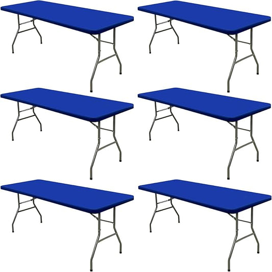 6 Pack Picnic Table Cover Elastic Fitted Tablecloths for 6 Foot Rectangle Tables Waterproof Stretch Washable Patio Folding Outdoor Spandex Tablecloth for Camping Banquet Parties (Royal Blue,30" x 72")