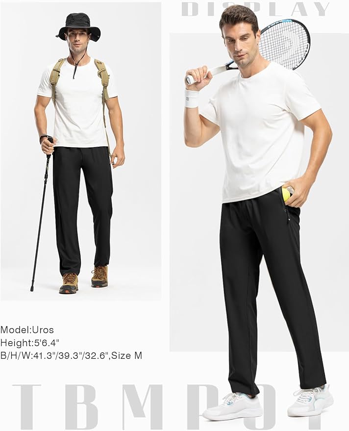 TBMPOY Men's Lightweight Hiking Travel Pants Breathable Athletic Fishing Active Joggers Zipper Pockets