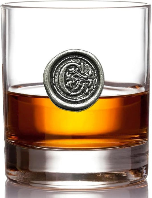 English Pewter Company 11oz Old Fashioned Whiskey Rocks Glass With Monogram Initial - Unique Gifts For Men - Personalized Gifts With Your Choice of Initial (C) MON103