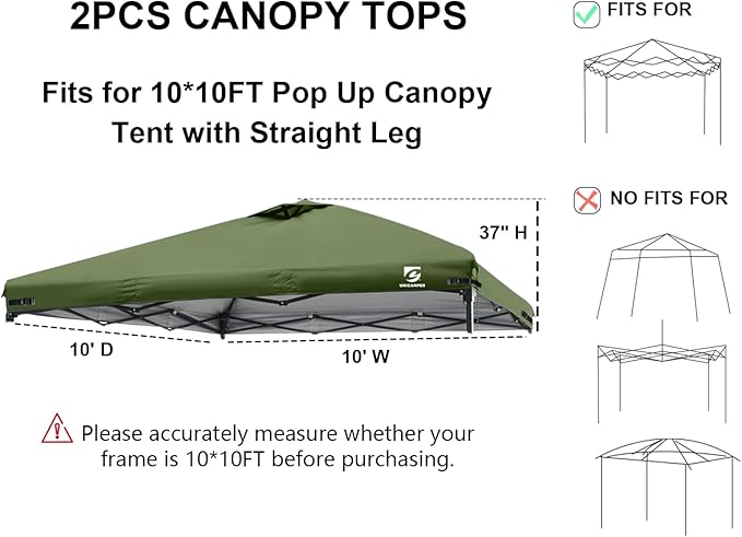 10x10 Pop Up Canopy Replacement Top Cover with Air Vent for Straight Leg Canopy Tent, Waterproof for Outdoor Garden Patio Camping Sun Shade(Top Only) (Light Gray & Olive Green, 2)
