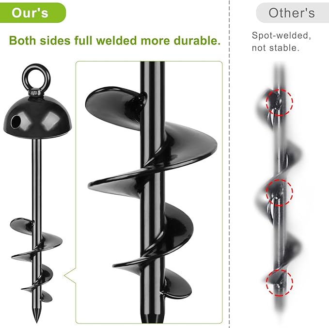 Heavy Duty 15" Dog Tie Out Stake, 360° Swivel, No Tangle, Easy Install, for Large Dogs up to 220lbs, Perfect for Yard, Camping, Beach (Black)