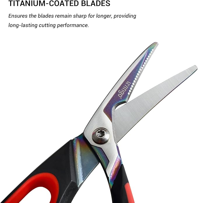 LIVINGO Heavy Duty Kitchen Scissors - Titanium Coated Sharp Poultry Shears Multipurpose for Cutting Chicken Bones, Meat, Vegetable Food, 9.5 Inches Comfortable Grip with Safe Lock