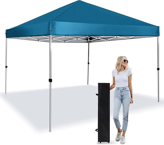 Pop Up Canopy 8X8 FT,Portable Sun Instant Shelter w/Backpack Bag,Waterproof,Adjustable Straight Leg Heights Canopies,Outdoor Tents for Parties,Camping,Commercial Event,Lake Blue