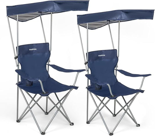 Camping Chair 2 Pack Portable Camping Chair with Canopy,Folding Chair with Canopy, Durable 600D Oxford Canopy Chair for Camping, Beach, Picnics, Fishing & Sports,NavyBlue