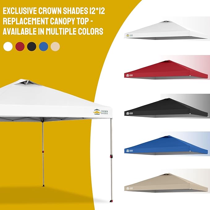 CROWN SHADES 12x12 Canopy Replacement Top - Only Compatible with Crown Shades RM144 Series, Silver Coated with Air Vent, White(Top Only)