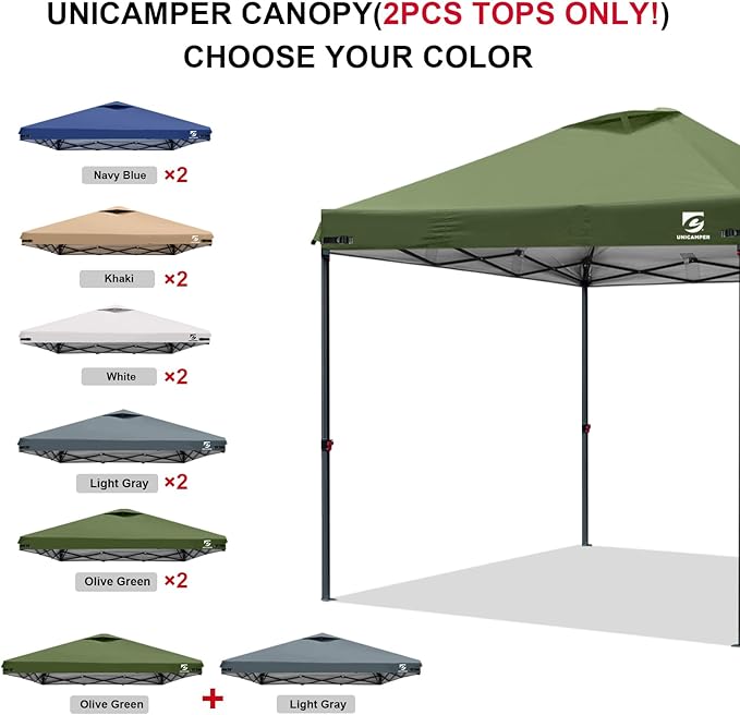 10x10 Pop Up Canopy Replacement Top Cover with Air Vent for Straight Leg Canopy Tent, Waterproof for Outdoor Garden Patio Camping Sun Shade(Top Only) (Light Gray & Olive Green, 2)