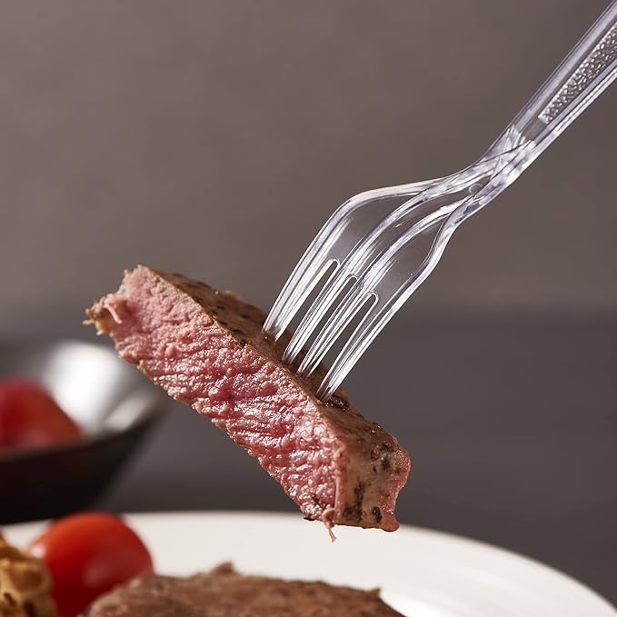 300 Crystal Clear Plastic Forks Heavy Duty Silverware Set Disposable Cutlery Fancy Serving Utensils Elegant Flatware Bulk Premium Tableware Sturdy Plasticware Party Dinner Holiday Serving Supplies