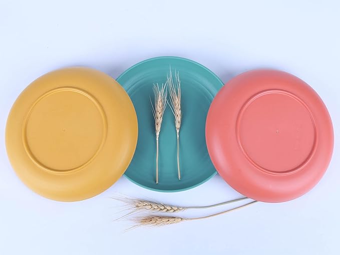 LuckyZone 7.8 Inches Unbreakable Wheat Straw Plates - Reusable Plate Dinner Set - Dishwasher & Microwave Safe - Healthy, BPA Free & Eco-Friendly (7.8 Inches/4 Color_H)