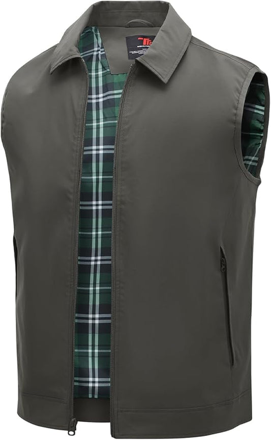 TBMPOY Men's Vest Casual Lightweight Thin Utility 3 Zip Pockets Stylish Sleeveless Jackets Summer Fall Golf Travel Business