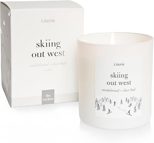 Literie NYC Inspired Scented Candle: Skiing Out West - Sandalwood & Clove Bud Scent, 9oz, 50 Hour Burn, Vegan Soy & Coconut Blend Candle for Home Decor, Gift for Women & Men