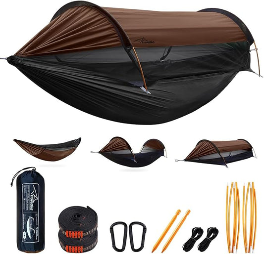 Camping Hammock Tent with Mosquito Net and Sunshade, Extra Large for 2 Person, Lightweight Hanging Hammocks Tree Straps, Bivvy Ground Tent for Outside, Hiking, and Travel
