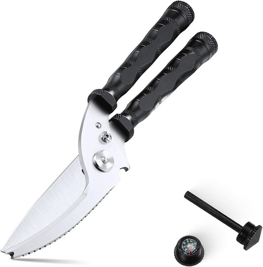 DRAGON RIOT Heavy Duty Kitchen Scissors - Sharp Scissors for Cutting Chicken, Poultry, Turkey, Meat - Stainless Food Kitchen Shears for Professionals (Black)