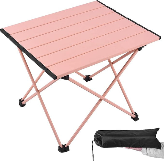 Grope Portable Camping Table with Aluminum Table Top, Folding Beach Table Easy to Carry, Prefect for Outdoor, Picnic, BBQ, Cooking, Festival, Beach, Home (Pink-L)