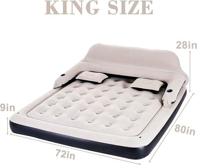 RAPTAVIS King Size Air Mattress Sofa Bed with Headboard and Pillow, Inflatable Bed for Outdoor Overnight