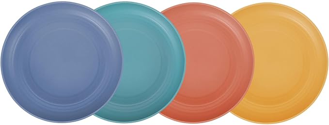 LuckyZone 7.8 Inches Unbreakable Wheat Straw Plates - Reusable Plate Dinner Set - Dishwasher & Microwave Safe - Healthy, BPA Free & Eco-Friendly (7.8 Inches/4 Color_H)