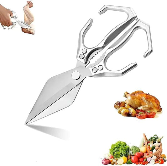 Multifunctional Heavy-Duty Kitchen Shears, Heavy Duty Kitchen Scissors for Food with Ergonomic Handle, High-Carbon Steel Culinary Shears for Chicken, Meat, Seafood, Bone Cutting (Silver)