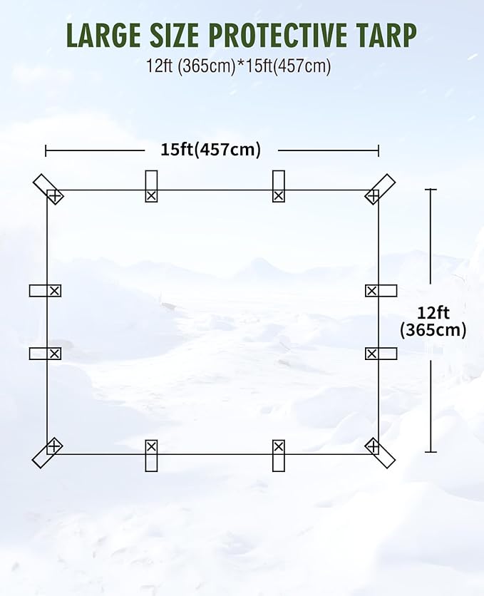 HIRALIY 20 Mil Heavy Duty Waterproof Tarp, 12x15ft Green Tarpaulin with Reinforced Webbing Loops, Multipurpose Oxford Canvas Tarp for Firewood, Roof, Camping, Pool