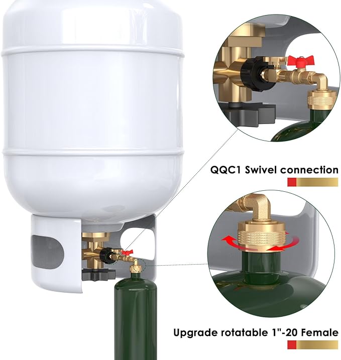 2025 upgrade Easy to install Swivel Propane Refill Elbow Adapter 1lb to 20lb QCC1 Propane Refill Elbow Adapter with Gauge and ON-Off Control Valve for Camping Grill 1LB Propane Tank to Be Refilled Gas