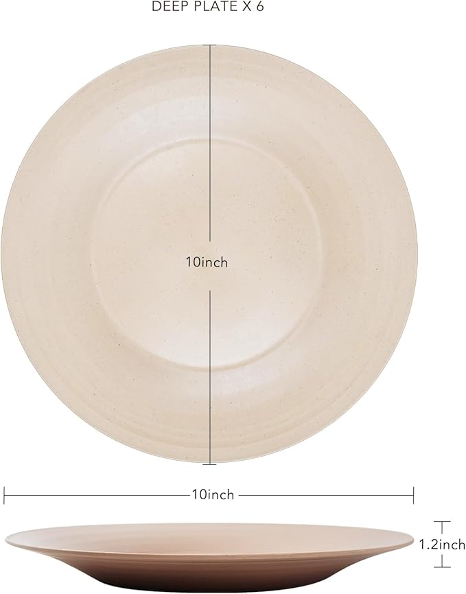 greenandlife 10inch/6pcs Dishwasher & Microwave Safe Wheat Straw Plates, Alternative for Plastic Plates, Lightweight Reusable Unbreakable Dinner Plates, Non-toxin, BPA Free for Kids Adults