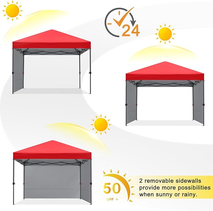 COOSHADE Pop Up Canopy Tent 10x10 with 2 Sidewalls, Outdoor Shade Instant Canopy Tents(Red)