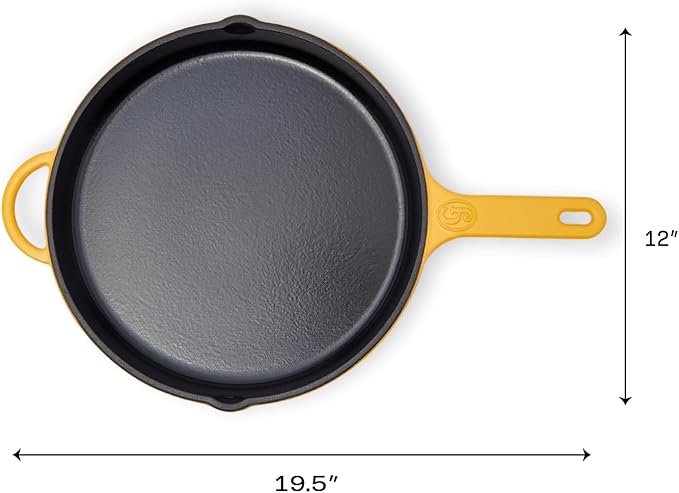Great Jones King Sear Cast-Iron Skillet (Mustard, 12") | Enameled for Easy Cleaning | Safe for All Stovetops & Ovens | Perfect for Crispy Chicken, Steak & More | Oven-Safe to 500°F | Hand Wash Only