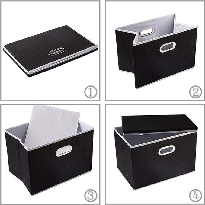 PRANDOM Extra Large Collapsible Storage Bins with Lids [5-Pack] Linen Fabric Foldable Storage Baskets Boxes Organizer Containers Cube with Cover for Bedroom Closet Office Nursery (22.8x15.75x13.8)