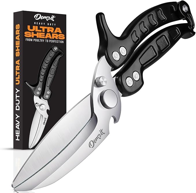 Poultry Shears Heavy Duty Professional, Kitchen Shears for Food, Kitchen Scissors Heavy Duty, Food & Meat Scissors, Dishwasher Safe Chicken Cutters. Spring Loaded, Black